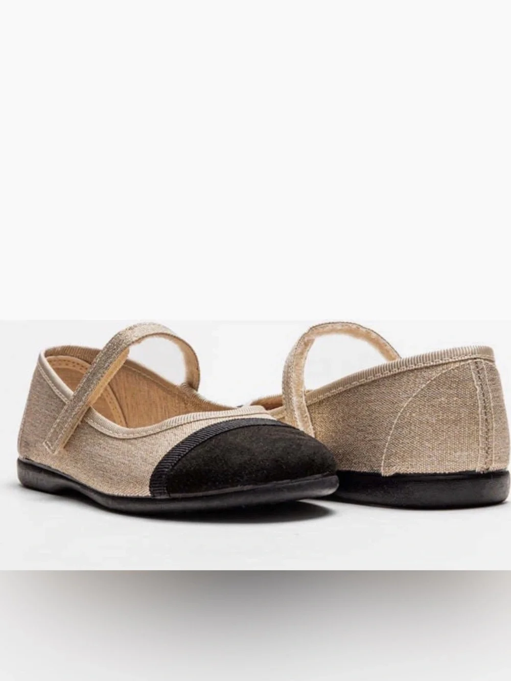Childrenchic Emilia Gold Beige and Black Mary Jane Ballet Flat, size 3 (34EU)